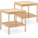 Set of 2 natural bamboo nightstands with 2 tiers, featuring waterproof surfaces and ample storage for small spaces.