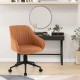 Brown modern home office chair with curved backrest and ergonomic armrests, ideal for desk or vanity use.