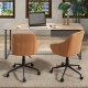 Modern home office chair with curved backrest and armrests in brown, featuring adjustable height and smooth-rolling.