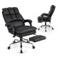 Ergonomic adjustable swivel office chair in black with retractable footrest and chrome base for optimal comfort and.