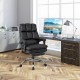 Ergonomic black office chair with retractable footrest, adjustable height, and fine leather upholstery for comfort.