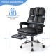 Side view of ergonomic black office chair featuring a retractable footrest and adjustable backrest for customized.