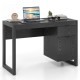 Modern black computer desk with spacious tabletop, drawer, and cabinet for versatile home office use.