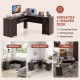 L-shaped office desk in dark brown with storage drawers and keyboard tray, perfect for home office or study use.