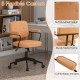 Orange PU leather office chair with button-tufted design, ergonomic armrests, and 5 flexible casters for versatile use.