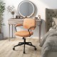 Orange PU leather office chair with ergonomic armrests and rocking backrest, perfect for home or office use.