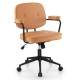 Orange PU leather office chair with adjustable rocking backrest and ergonomic armrests, perfect for home or office use.