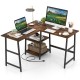 L-shaped corner computer desk in brown featuring a spacious desktop and 2-tier open shelf, perfect for optimizing.