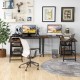 L-shaped corner computer desk in brown with storage shelves, sturdy metal frame, ideal for small spaces and home.