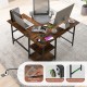 L-shaped corner computer desk in brown with storage shelves, sturdy metal frame, ideal for small spaces and easy.