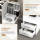 Corner bookshelf with 2 slide-out drawers for concealed storage, perfect for home office organization in white.