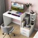 White computer desk with corner bookshelf and drawers, ideal for home office or study, featuring a wide desktop and.