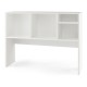 White computer desktop bookcase featuring 4 cubbies and an open back compartment for ample storage and stability.