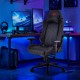 Adjustable gaming chair in black with 4D armrests and lumbar support, designed for ergonomic comfort and stability.