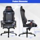 Adjustable gaming chair with ergonomic design, 4D armrests, and lumbar support, shown with product dimensions for.