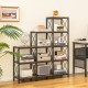 Rustic brown 9 cubes bookcase with carbon steel frame, featuring 12 shelves for home office organization and stability.