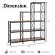 9 cubes bookcase with a carbon steel frame in rustic brown, featuring 12 shelves for large storage and stylish design.