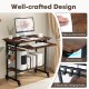Rolling laptop table in rustic brown with pull-out keyboard tray, 3 hooks, and smooth rolling casters for versatile use.