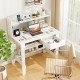 Home office computer desk with a spacious tabletop hutch and open shelf, ideal for organizing work and study essentials.