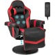Massage video gaming recliner chair in red and black with adjustable height, footrest, and ergonomic design for comfort.