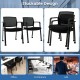 Set of 2 black stackable rolling office chairs with mesh backrest and padded seat for comfort and easy mobility.