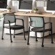 Set of 2 gray stackable rolling office chairs with mesh backrest and padded seat, designed for comfort and easy.