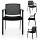 Black stackable reception chair with padded seat and ergonomic mesh backrest, ideal for office or waiting room use.