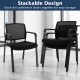 Set of 2 stackable reception room chairs with padded seat and ergonomic mesh backrest for easy storage.