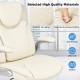 Close-up of the ergonomic office chair in white PU leather, featuring flip-up armrests and high-density sponge padding.