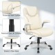 Ergonomic white PU leather office chair with flip-up armrests, thickened seat cushion, and stable 5-claw base for.