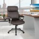 Brown swivel ergonomic office chair with PU leather armrests and a stable 5-claw base, perfect for home or office use.