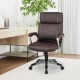 Brown swivel ergonomic office chair with PU leather, contoured lumbar support, and smooth-rolling casters for versatile.