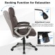 Side view of the brown swivel ergonomic office chair showcasing the rocking function and adjustment lever for.