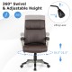 Brown swivel ergonomic office chair with adjustable height, PU leather upholstery, and 360° rotation for versatile use.