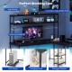 L-shaped reversible gaming desk with adjustable shelves, RGB LED lights, and storage for a streamlined workspace.