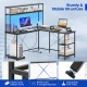 L-shaped gaming desk with LED strip, adjustable monitor stand, and heavy-duty metal frame for a versatile workspace.