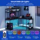 L-shaped reversible gaming desk in black with RGB LED lights, ergonomic monitor stand, and spacious storage for.