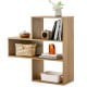 Geometric 3-shelf open bookcase in oak finish, featuring anti-toppling devices, ideal for living room or office.