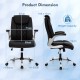 Height adjustable black PU leather office chair with rocking function, showing dimensions and weight capacity of 150 kg.