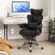 Big and tall executive office desk chair in black with adjustable height, footrest, and lumbar support for ergonomic.