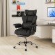 Black big and tall executive office chair showcasing a 360° swivel seat and soft padded armrests for enhanced comfort.