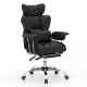 Big and tall executive office chair in black with adjustable height, footrest, and lumbar support for ergonomic comfort.