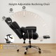 Height adjustable reclining office chair in black with footrest, lumbar support, and ergonomic design for comfort.