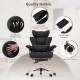 Big and tall executive office chair in black with adjustable height, retractable footrest, and ergonomic lumbar support.