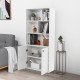 5-tier white freestanding bookcase with open cubes, adjustable shelf, and cabinet doors for versatile storage in home.