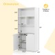 5-tier freestanding bookcase in white with open cubes, adjustable shelf, and cabinet doors for versatile storage.