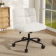 U-shaped cushion of the beige cross legged chair with wheels, designed for comfort and support in home office settings.