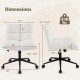 Dimensions of the beige cross legged chair with wheels, showcasing adjustable height and ergonomic design for versatile.