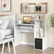 Space-saving white computer desk with pull-out keyboard tray and storage solutions, ideal for small spaces and home.
