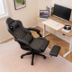 Ergonomic black video game chair with headrest, lumbar pillow, and retractable footrest for ultimate comfort and.